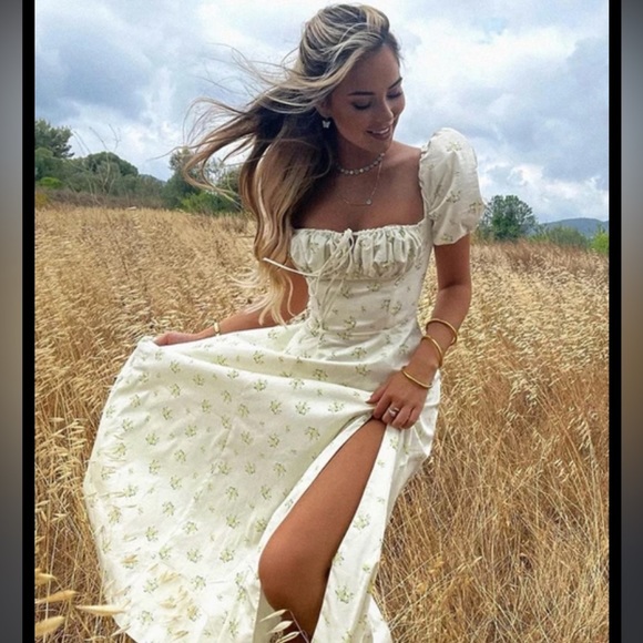 HOUSE OF CB 'Tallulah' Ivory Floral Puff Sleeve Midi Dress NWOT Size‎ XL - Picture 11 of 13